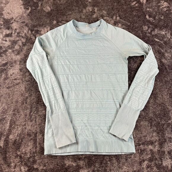 Lululemon Rest Less Pullover Light Blue Textured Thumbholes Women's 6* - Picture 1 of 10